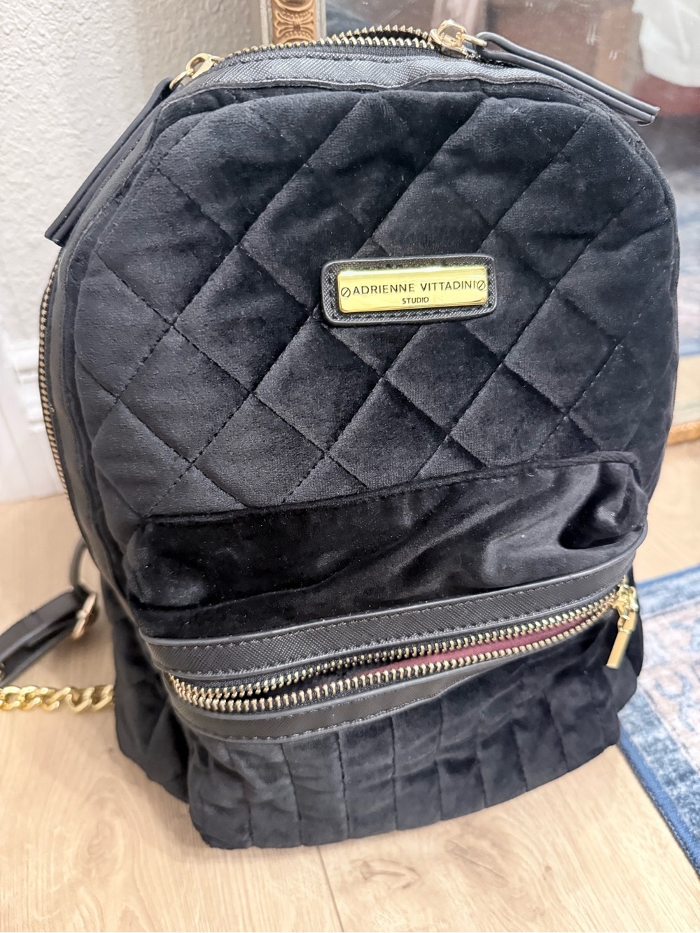 Adrienne Vittadini Black Quilted Mini Backpack